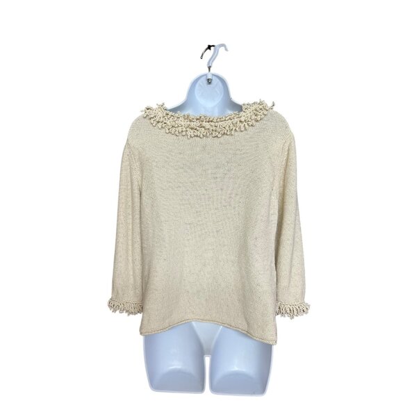 Coldwater Creek Neutral Crochet Trim Pearlized Button Cardigan Size M - Picture 5 of 7